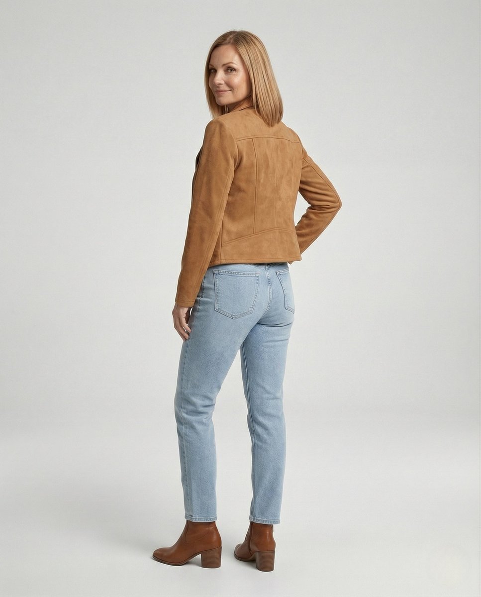 Asymmetric Zip Draped Collar Faux Suede Biker Jacket 4