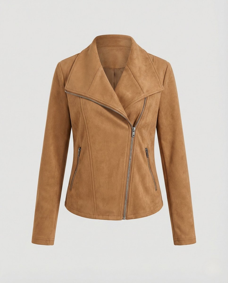 Asymmetric Zip Draped Collar Faux Suede Biker Jacket 5