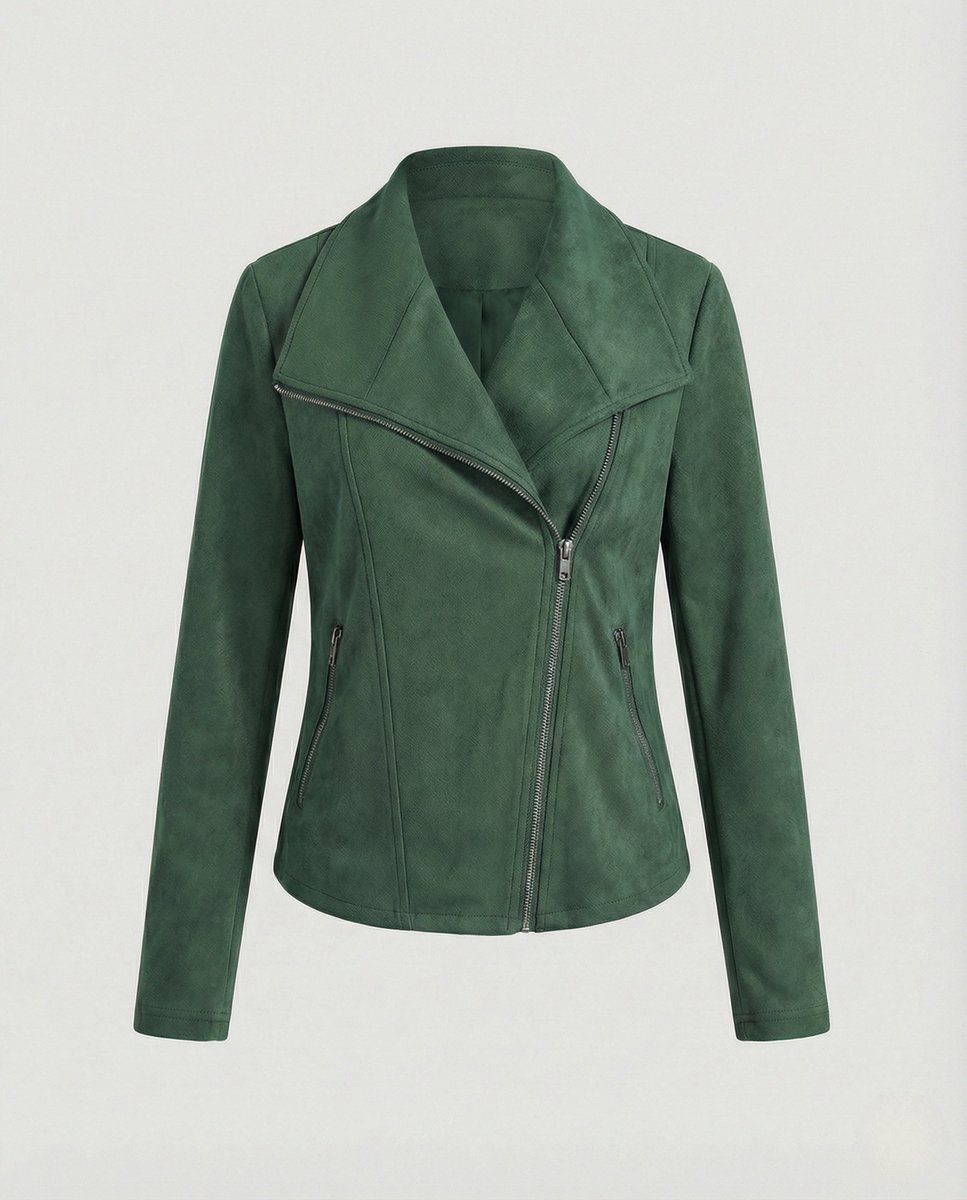 Asymmetric Zip Draped Collar Faux Suede Biker Jacket 7