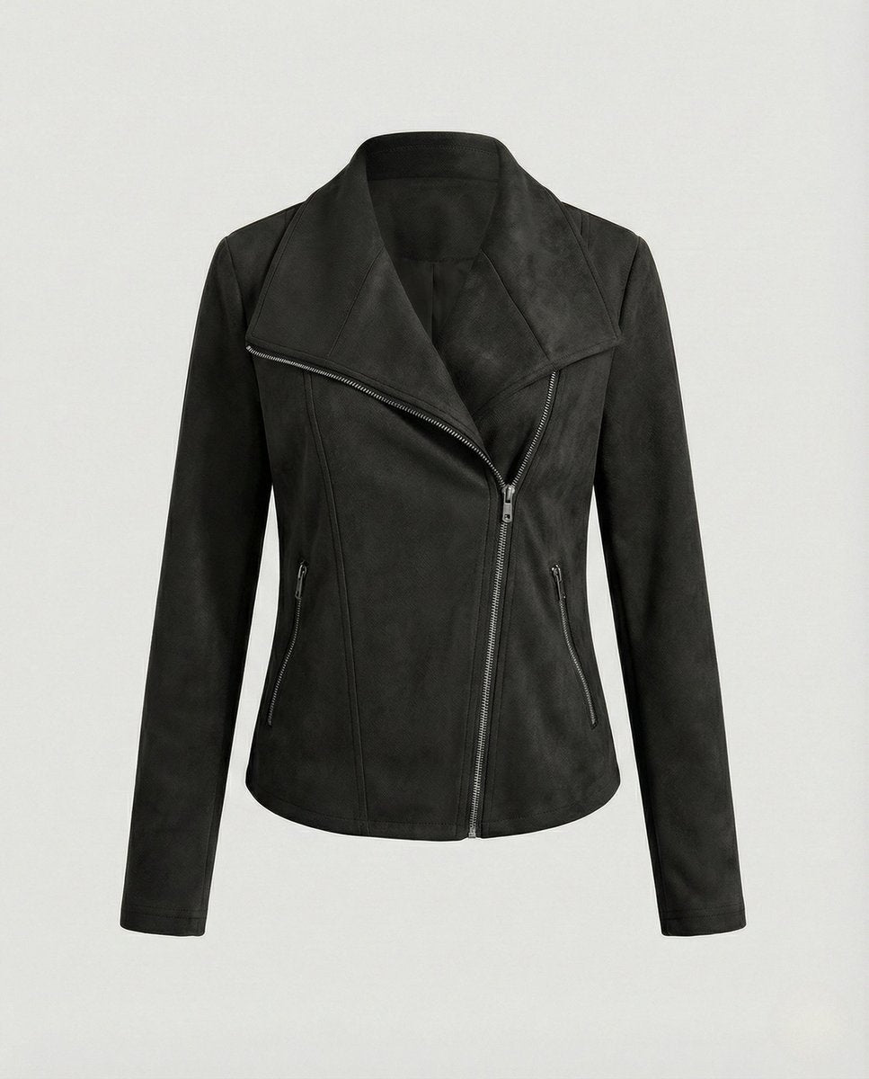 Asymmetric Zip Draped Collar Faux Suede Biker Jacket 8