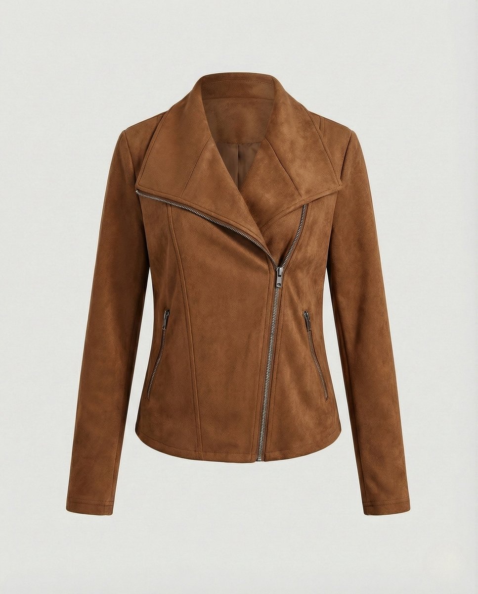 Asymmetric Zip Draped Collar Faux Suede Biker Jacket 9
