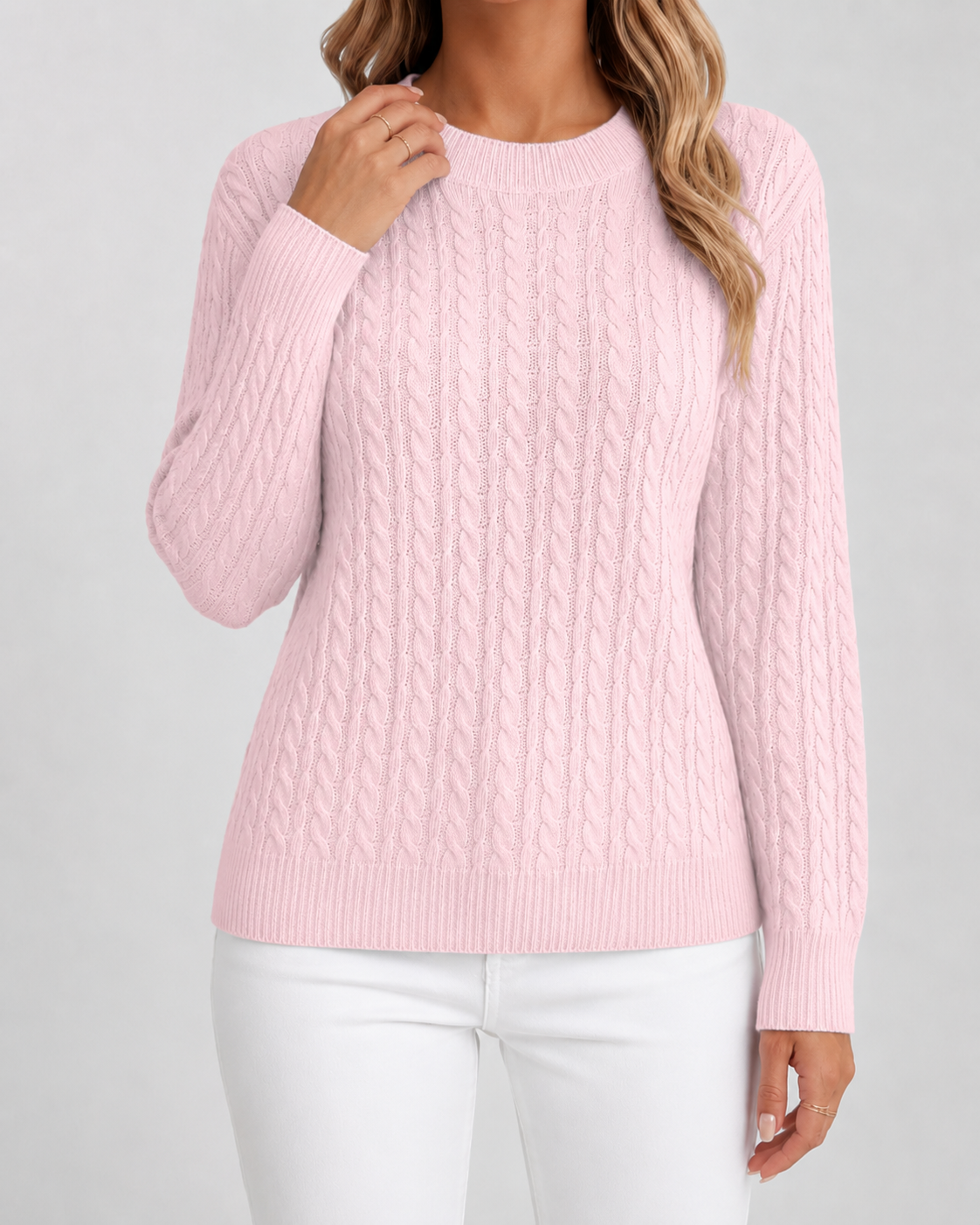 Cable Knit Crew Neck Long Sleeve Sweater 7