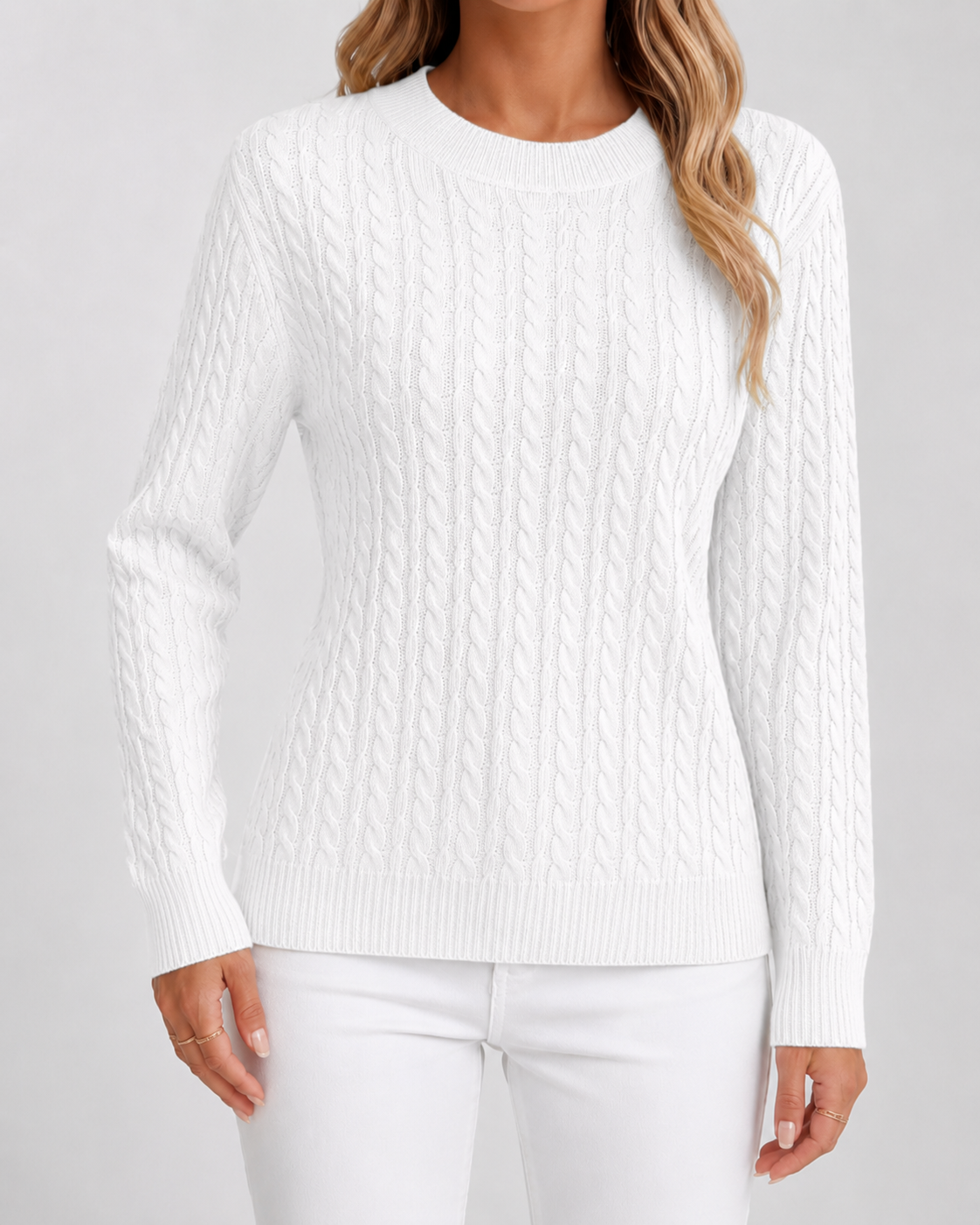 Cable Knit Crew Neck Long Sleeve Sweater 8