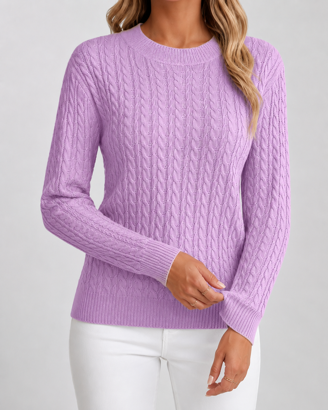 Cable Knit Crew Neck Long Sleeve Sweater 9