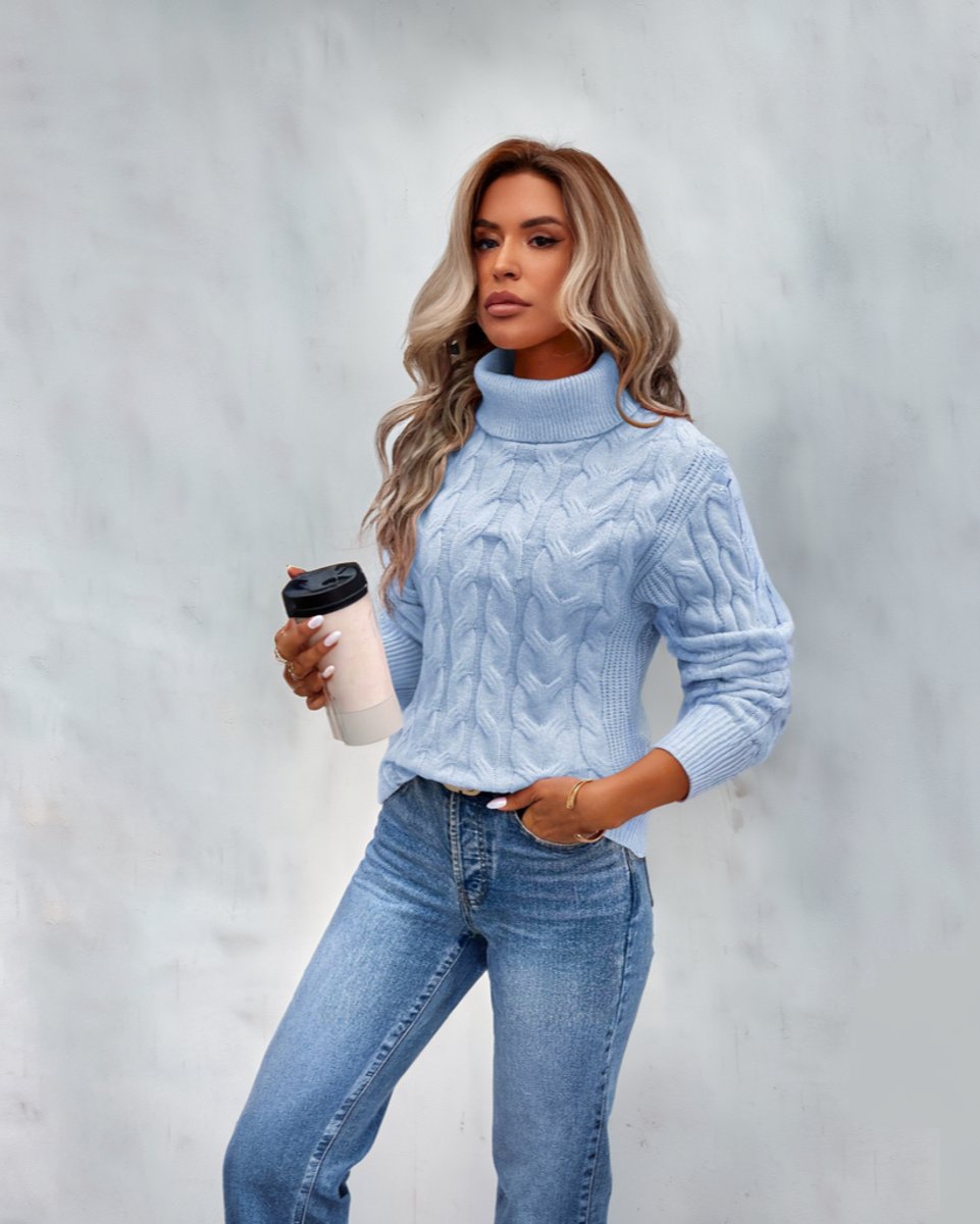 Turtleneck Cable Knit Cropped Sweater
