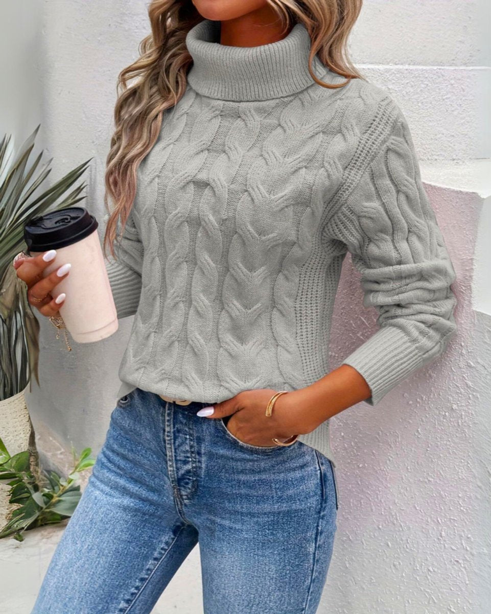 Turtleneck Cable Knit Cropped Sweater 2