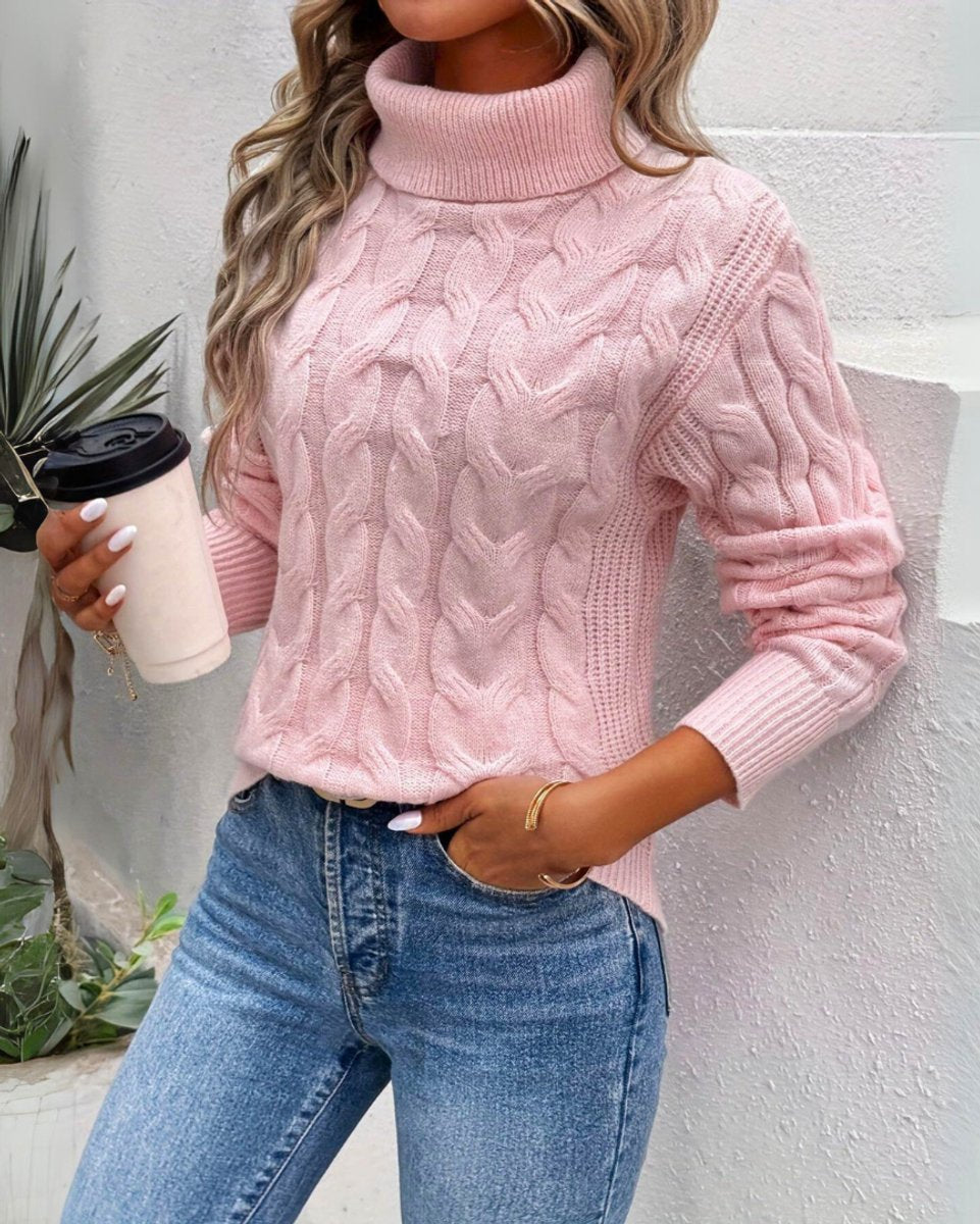 Turtleneck Cable Knit Cropped Sweater 3