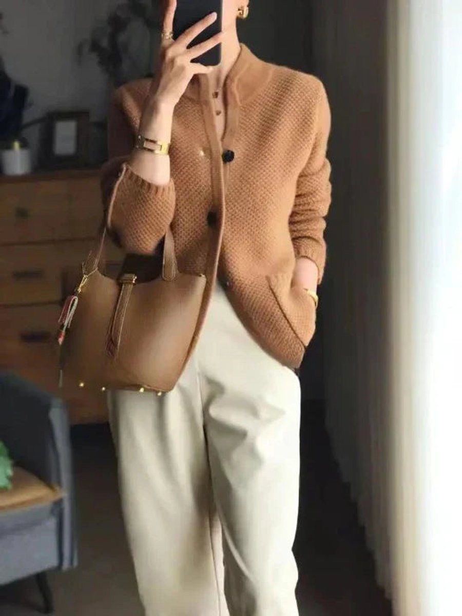 Mock Neck Button Front Textured Knit Cardigan 3