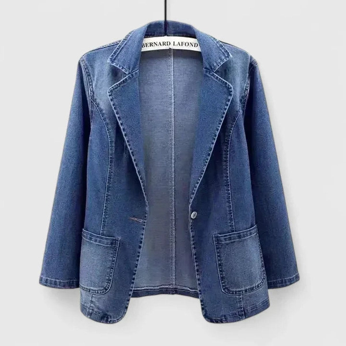 Notched Lapel Single Button Patch Pocket Denim Blazer