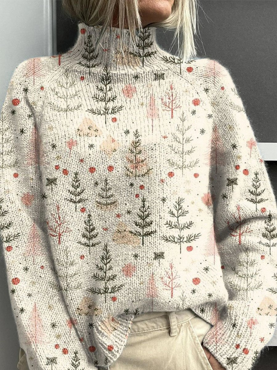 Christmas Tree Print Turtleneck Long Sleeve Sweater