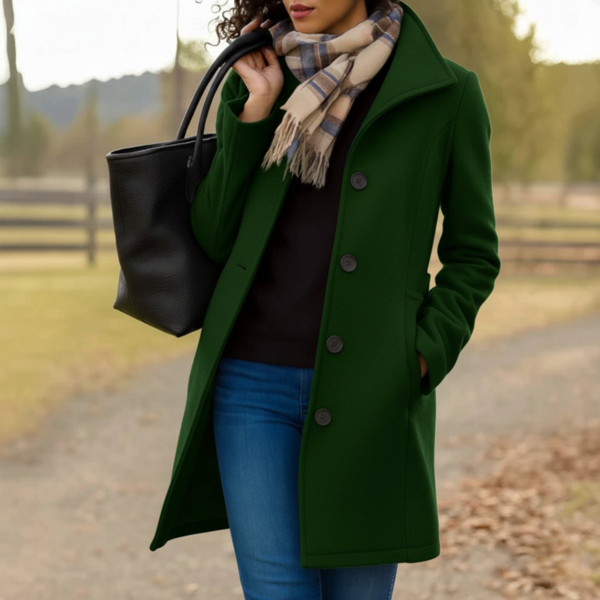 Single Breasted Notch Collar Mid Length Coat