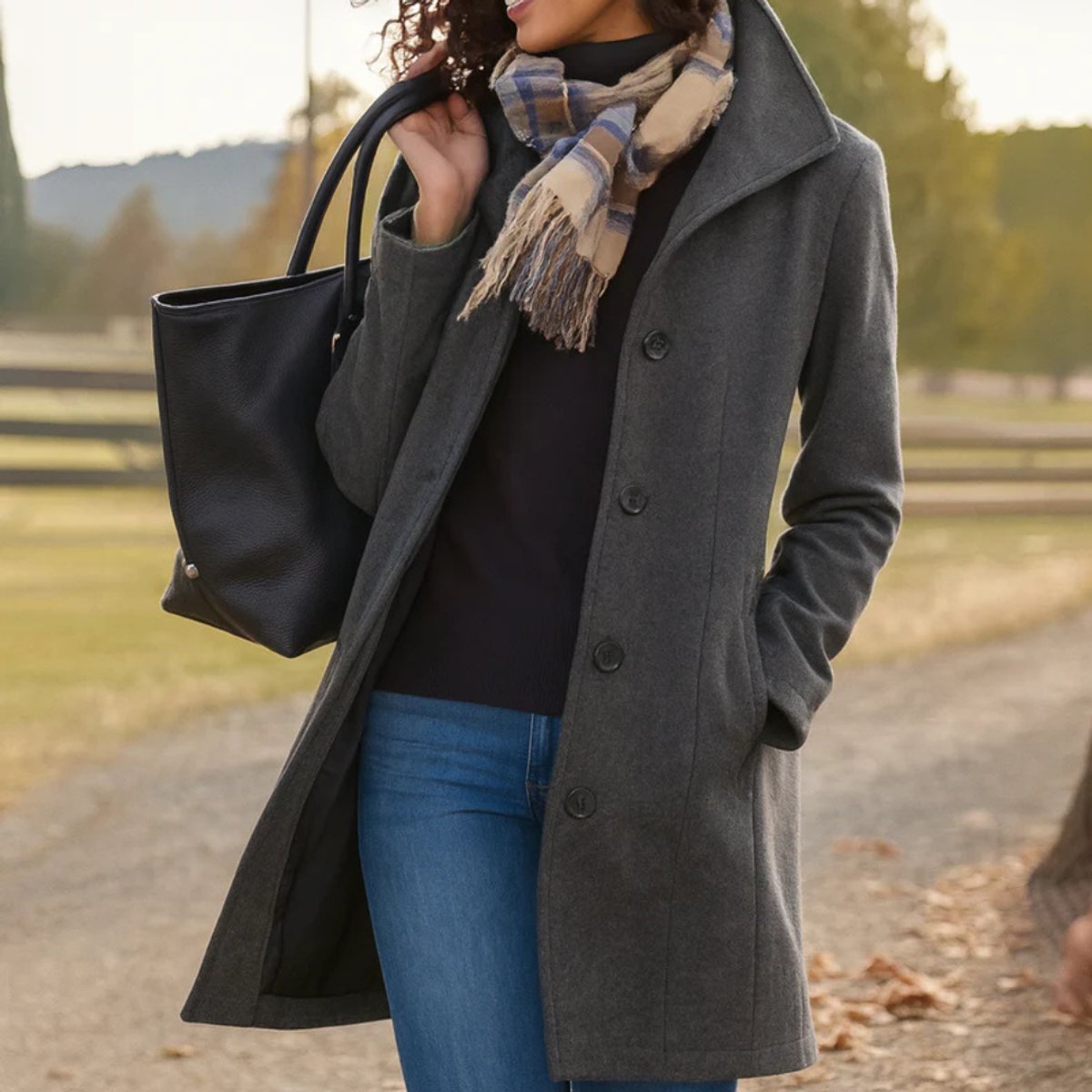Single Breasted Notch Collar Mid Length Coat 2
