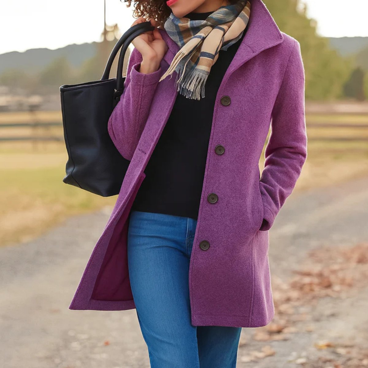 Single Breasted Notch Collar Mid Length Coat 4