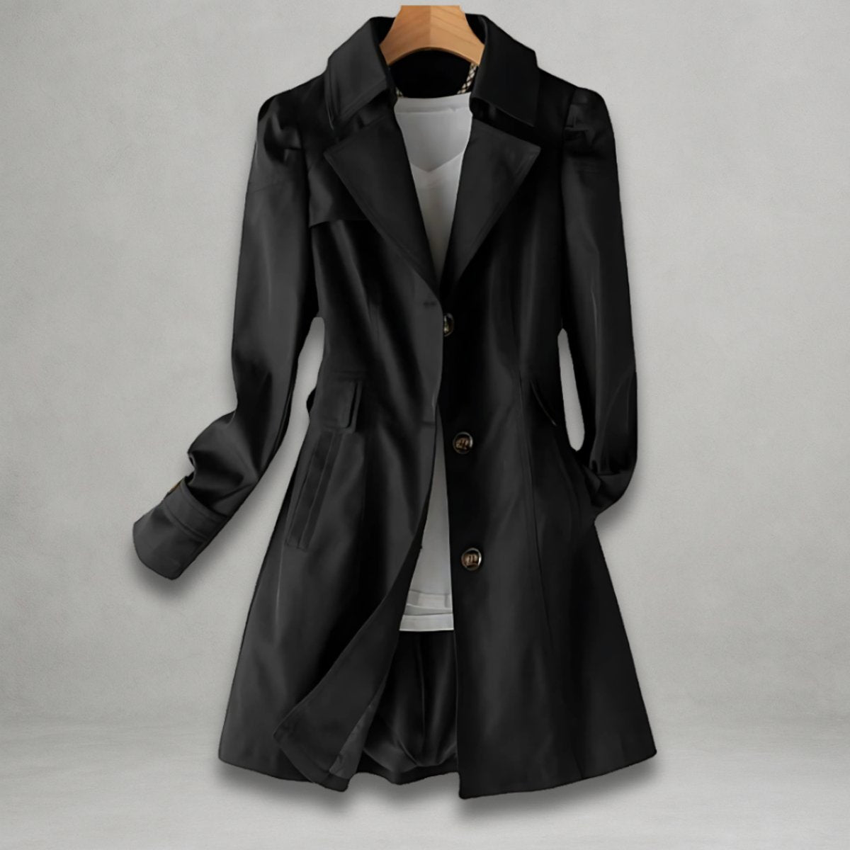 Single Breasted Notch Lapel Mid Length Trench Coat 4