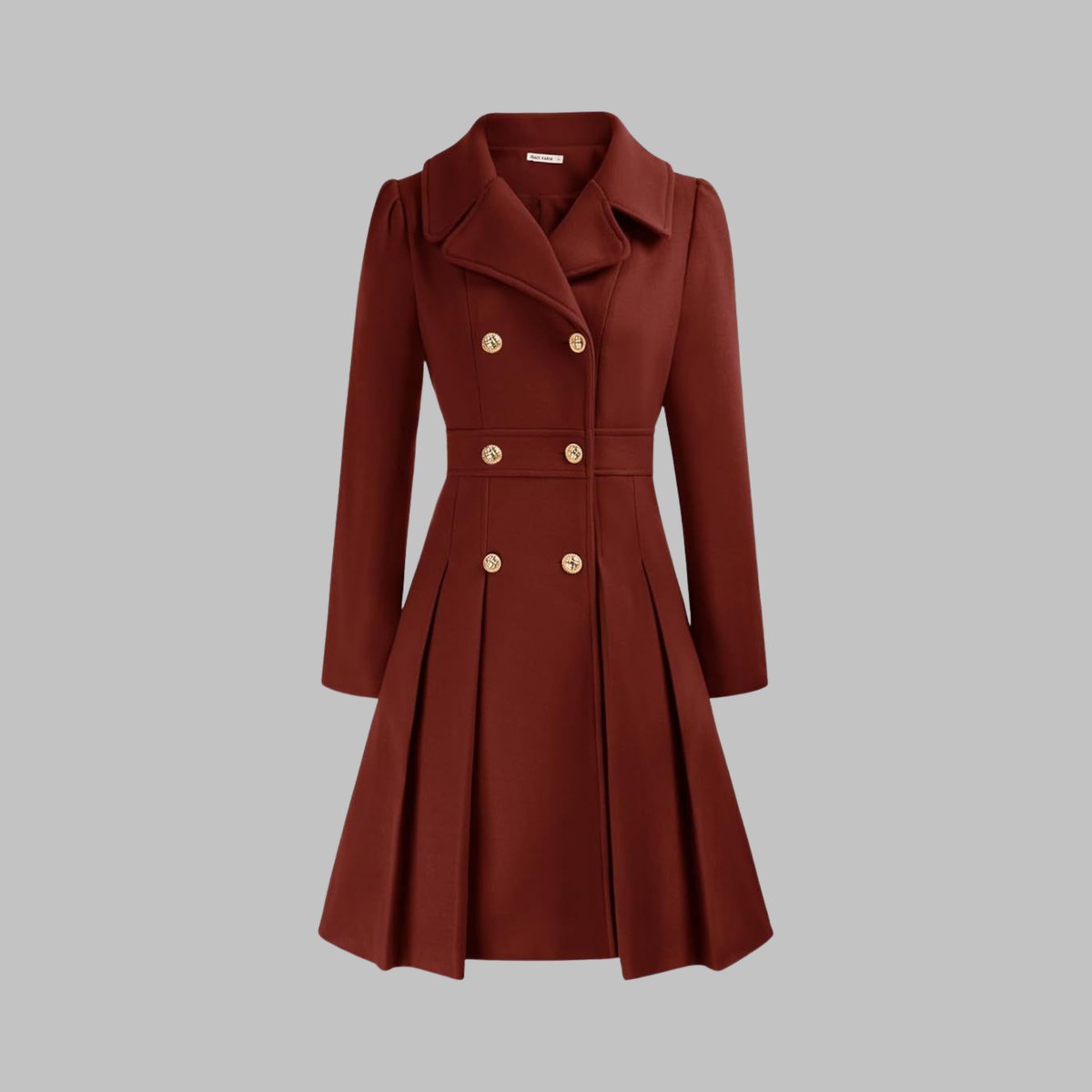 Double Breasted Notched Lapel Pleated A-Line Overcoat