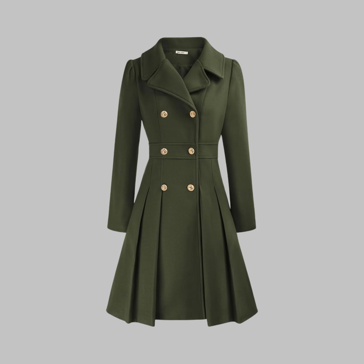 Double Breasted Notched Lapel Pleated A-Line Overcoat 12