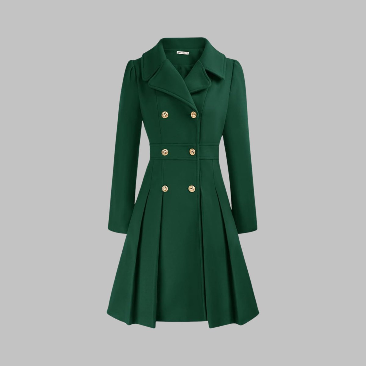 Double Breasted Notched Lapel Pleated A-Line Overcoat 13