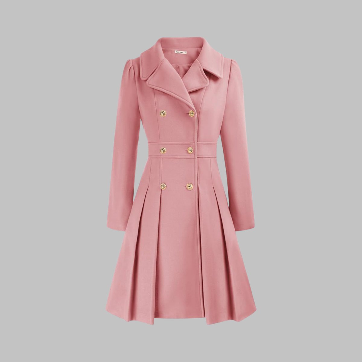 Double Breasted Notched Lapel Pleated A-Line Overcoat 15