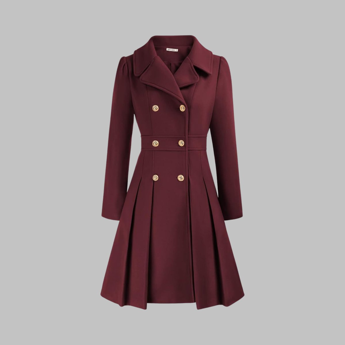 Double Breasted Notched Lapel Pleated A-Line Overcoat 17