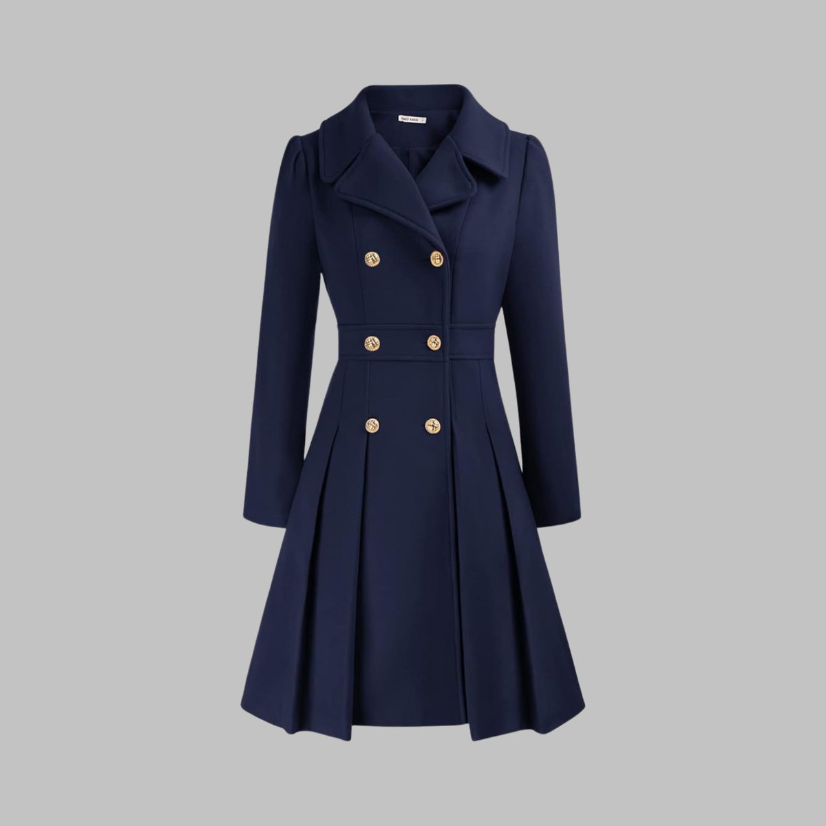 Double Breasted Notched Lapel Pleated A-Line Overcoat 3