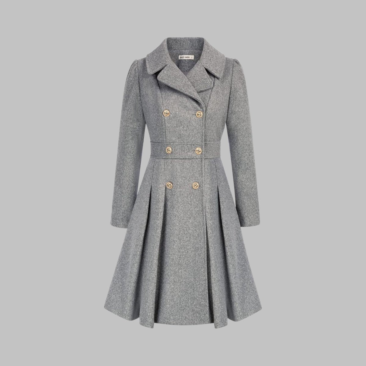 Double Breasted Notched Lapel Pleated A-Line Overcoat 5