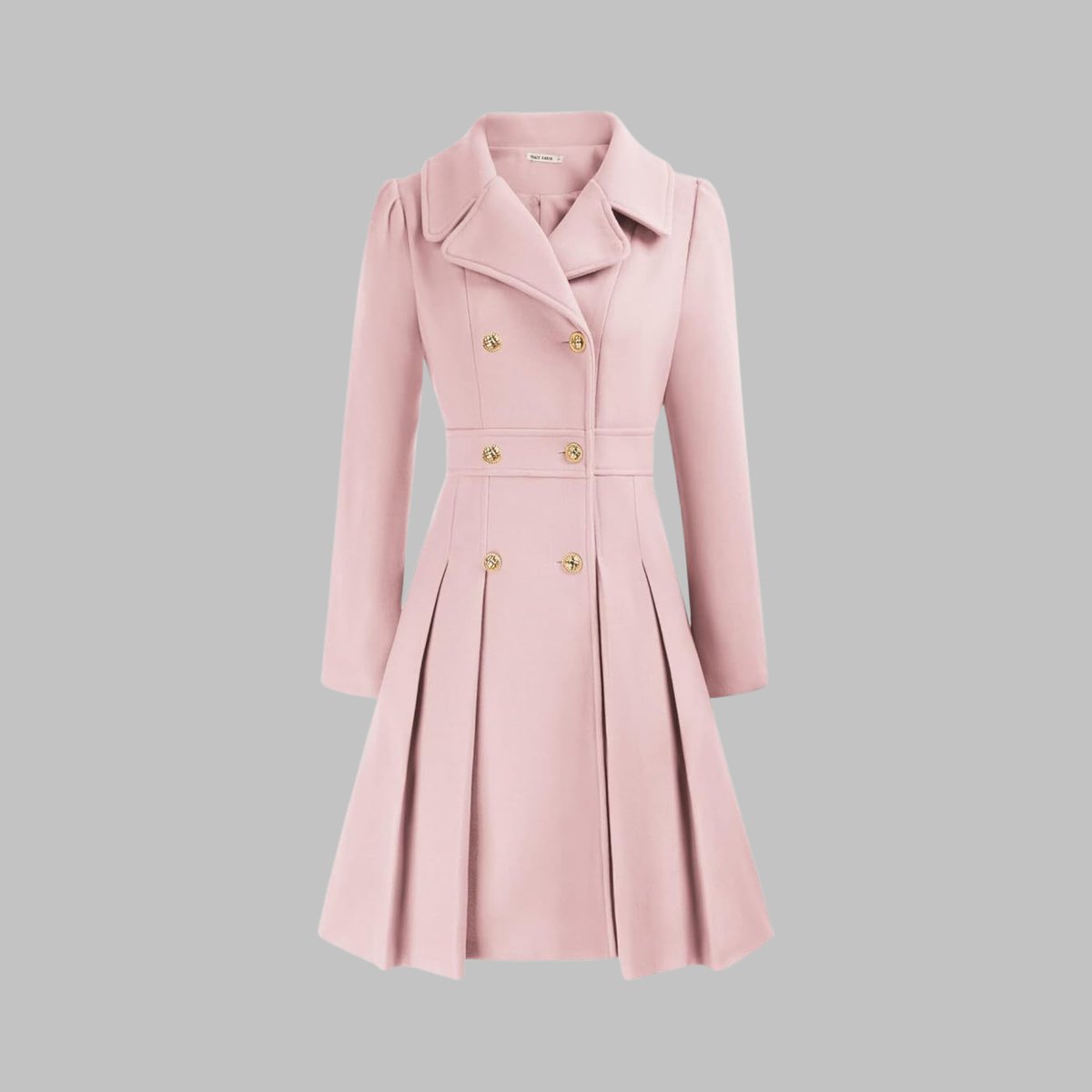 Double Breasted Notched Lapel Pleated A-Line Overcoat 7