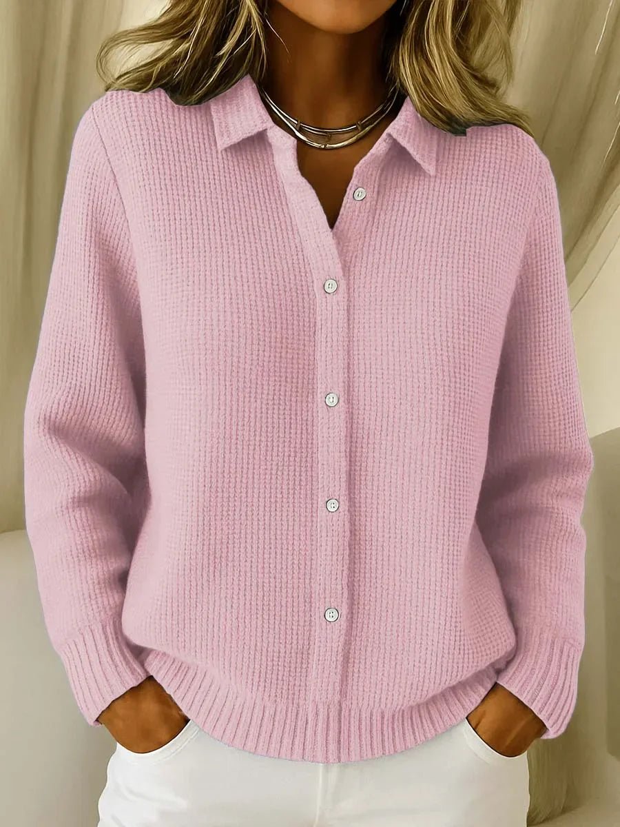 Collared Button Front Long Sleeve Waffle Knit Shirt