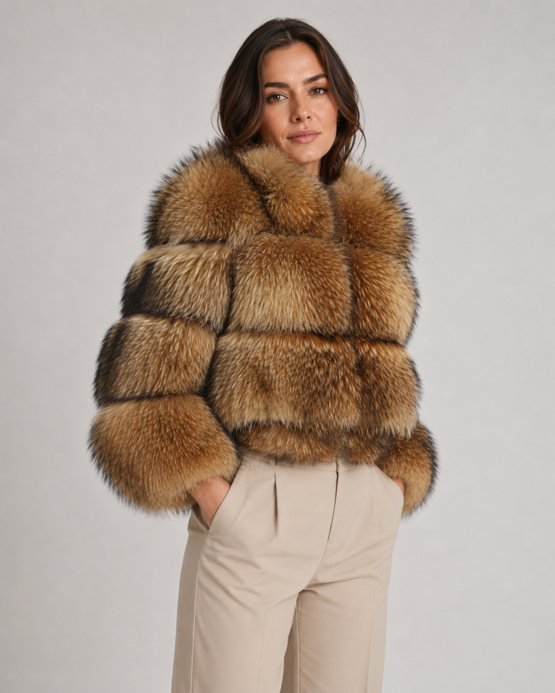 Cropped Faux Fur Stand Collar Jacket 3