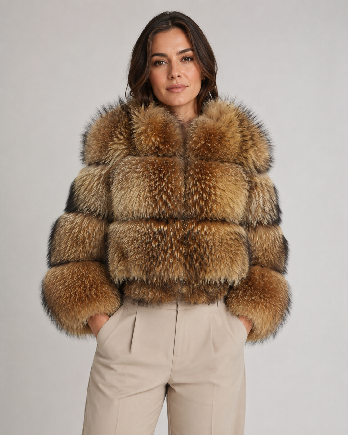 Cropped Faux Fur Stand Collar Jacket 7