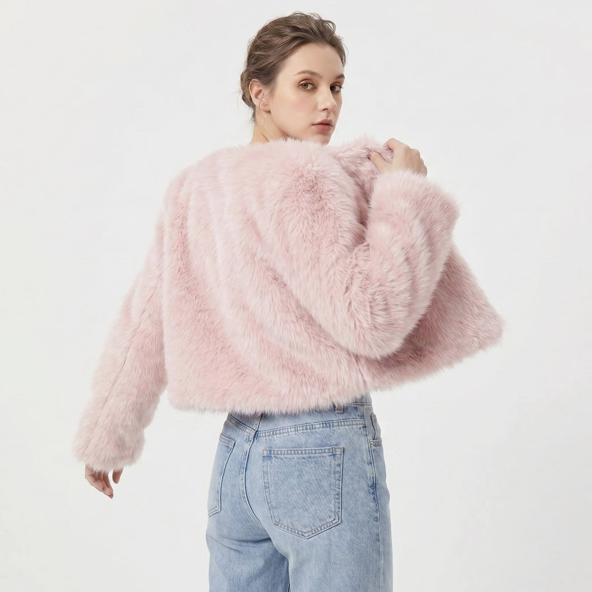 Open Front Cropped Faux Fur Long Sleeve Jacket 7