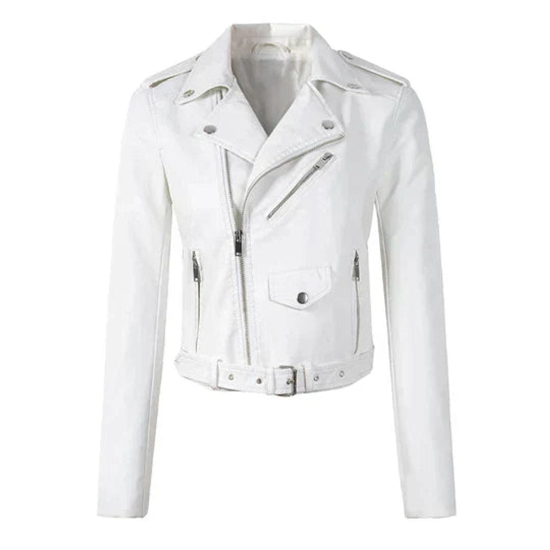 Belted Faux Leather Cropped Moto Jacket 9