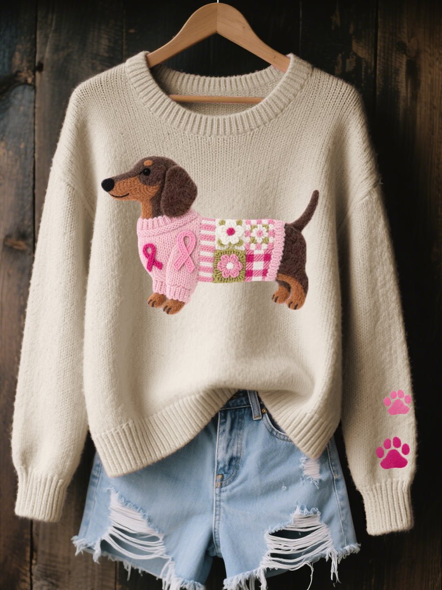 Dachshund Applique Crew Neck Knit Sweater 5