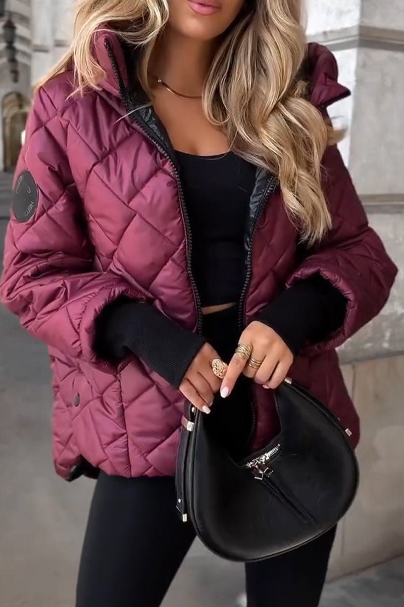 Diamond Quilted Zip Front Hooded Puffer Jacket 3