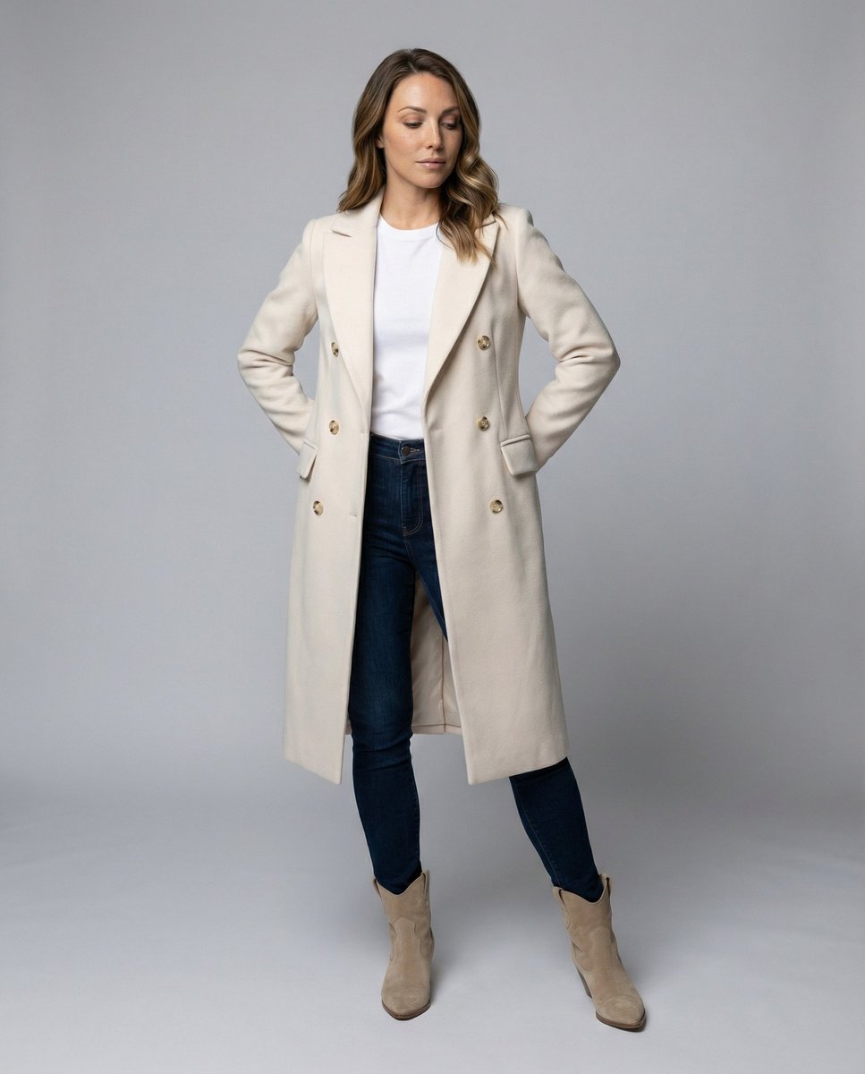 Double Breasted Peak Lapel Longline Coat