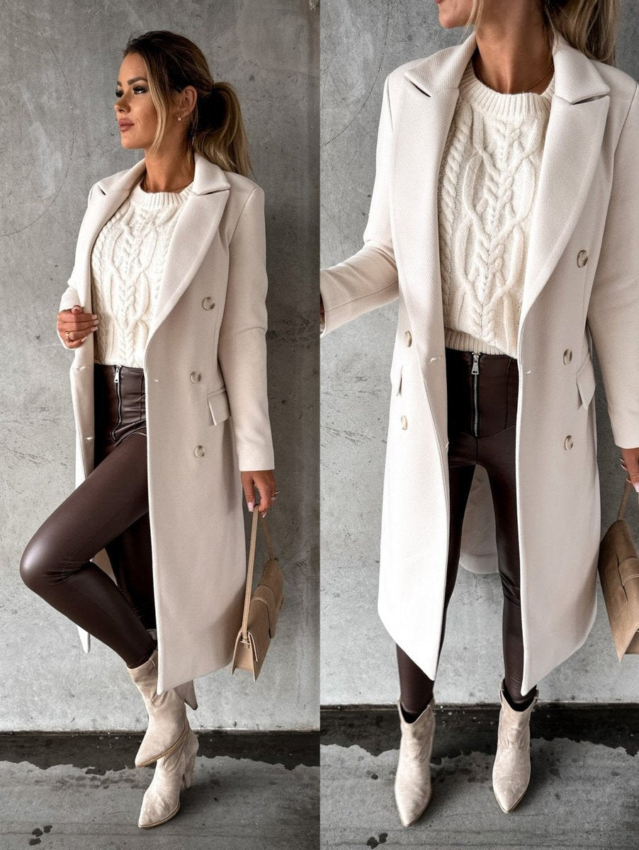 Double Breasted Peak Lapel Longline Coat 11