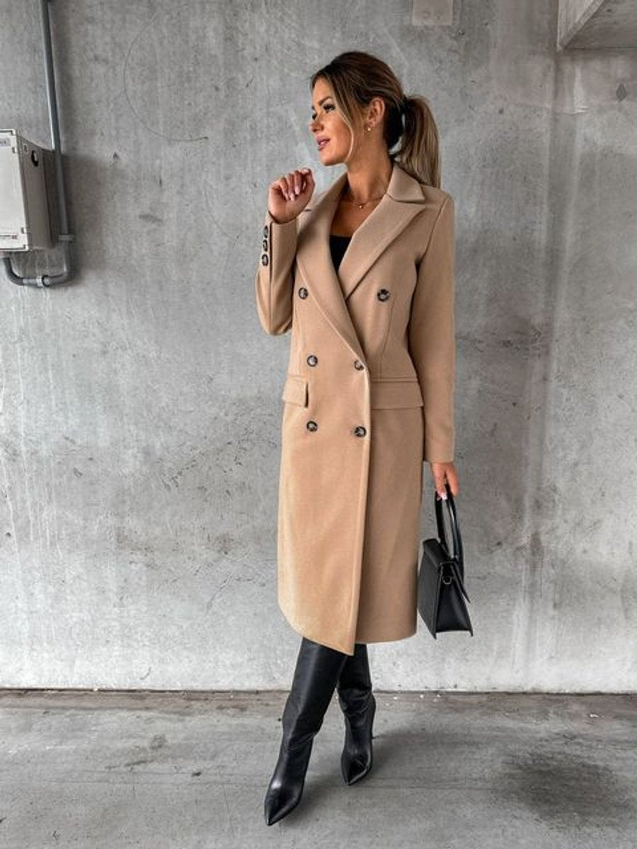 Double Breasted Peak Lapel Longline Coat 8