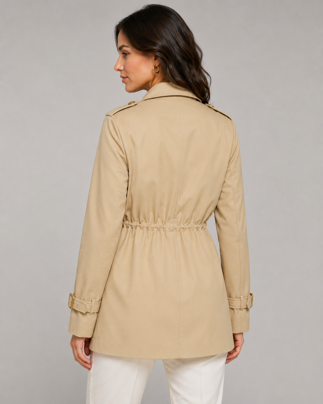 Double Breasted Drawstring Waist Short Trench Coat 2
