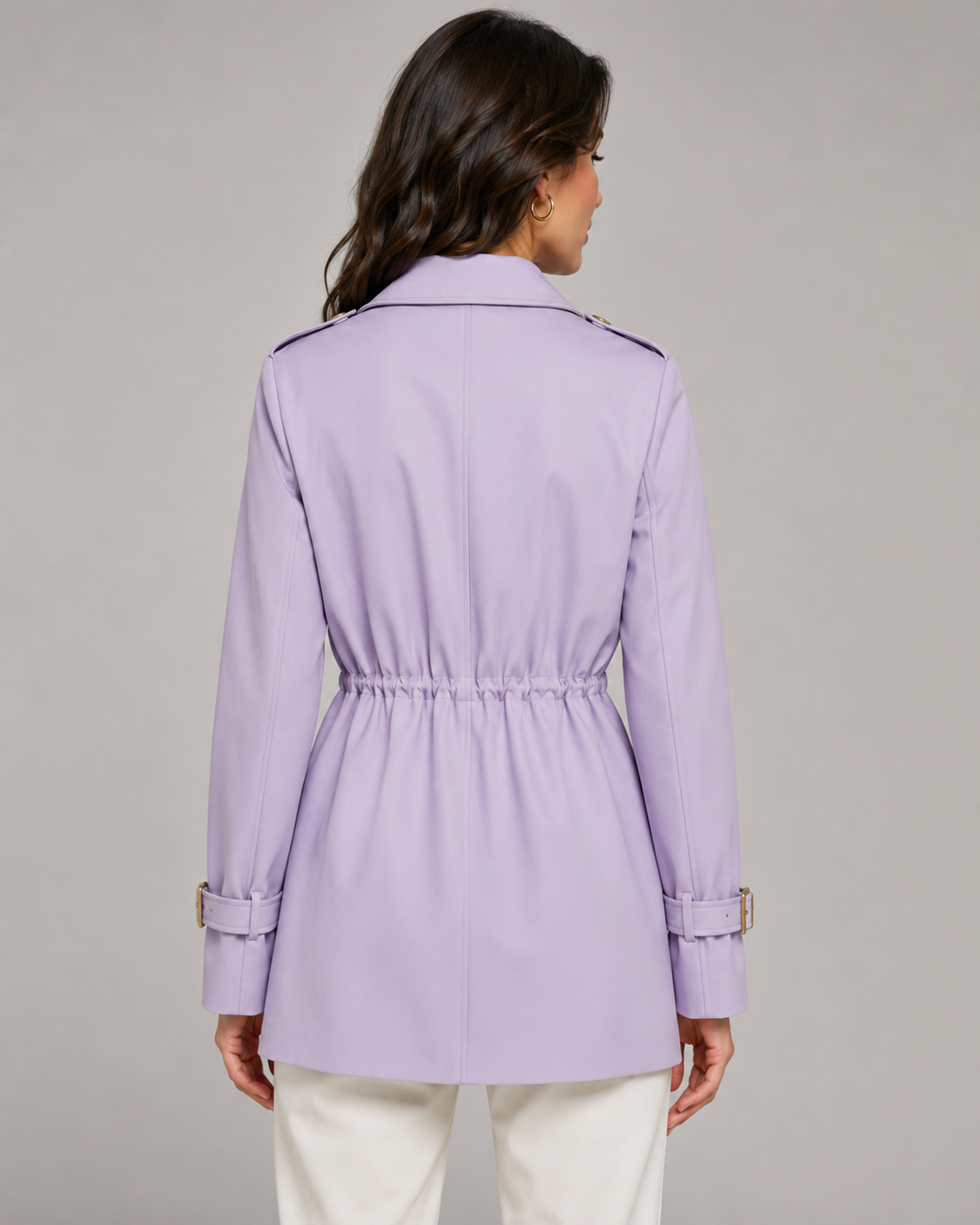 Double Breasted Drawstring Waist Short Trench Coat 9