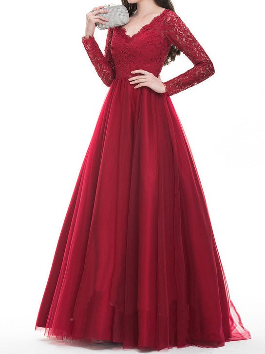 Mesh Lace Long Sleeve Party Dress - View 3