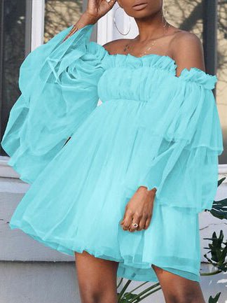 One Shoulder Long Sleeve Mesh Mini Dress - View 2