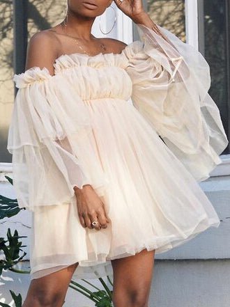 One Shoulder Long Sleeve Mesh Mini Dress - View 5