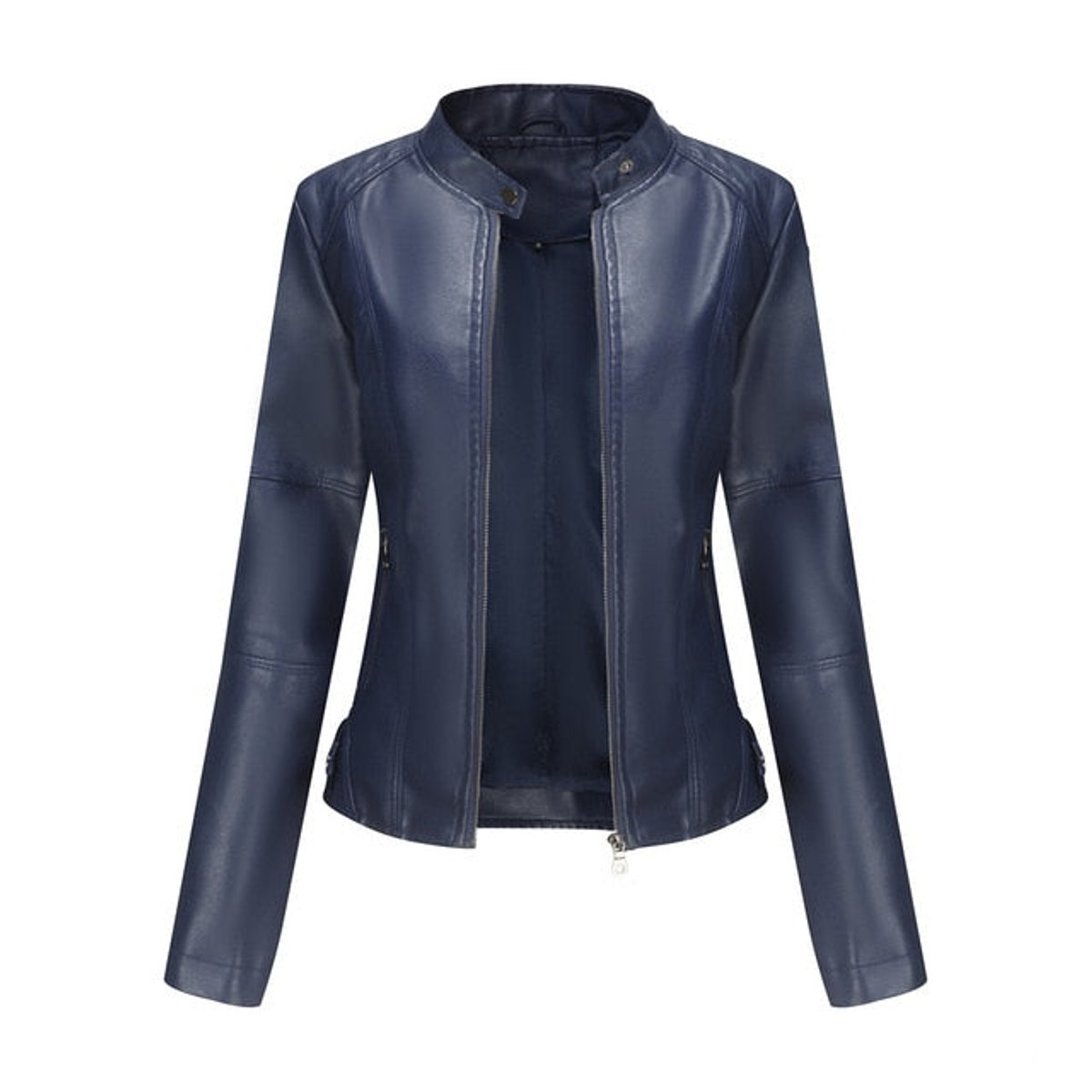 Faux Leather Stand Collar Zip Up Moto Jacket 4