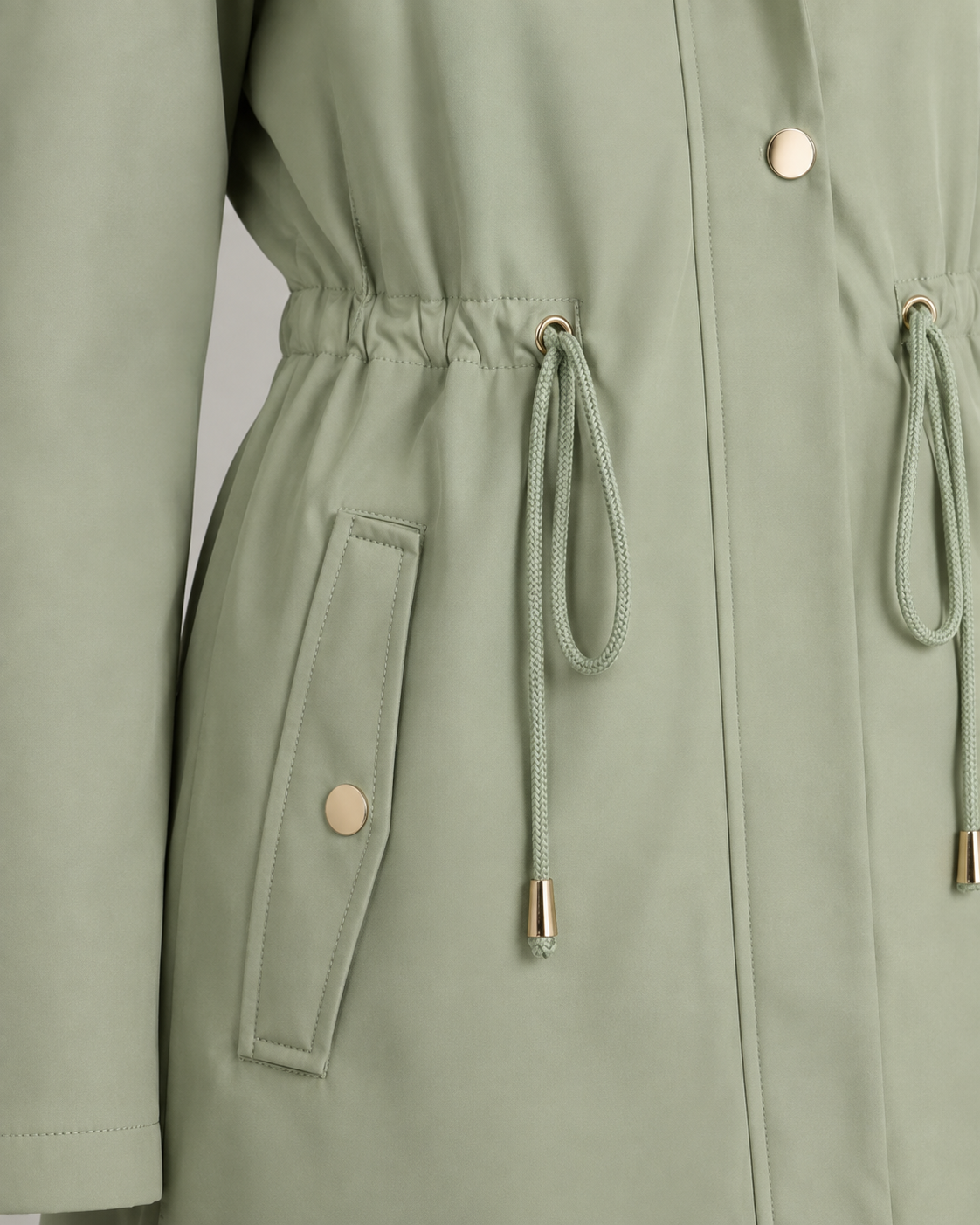 Faux Fur Hood Drawstring Waist Zip Parka Coat 5