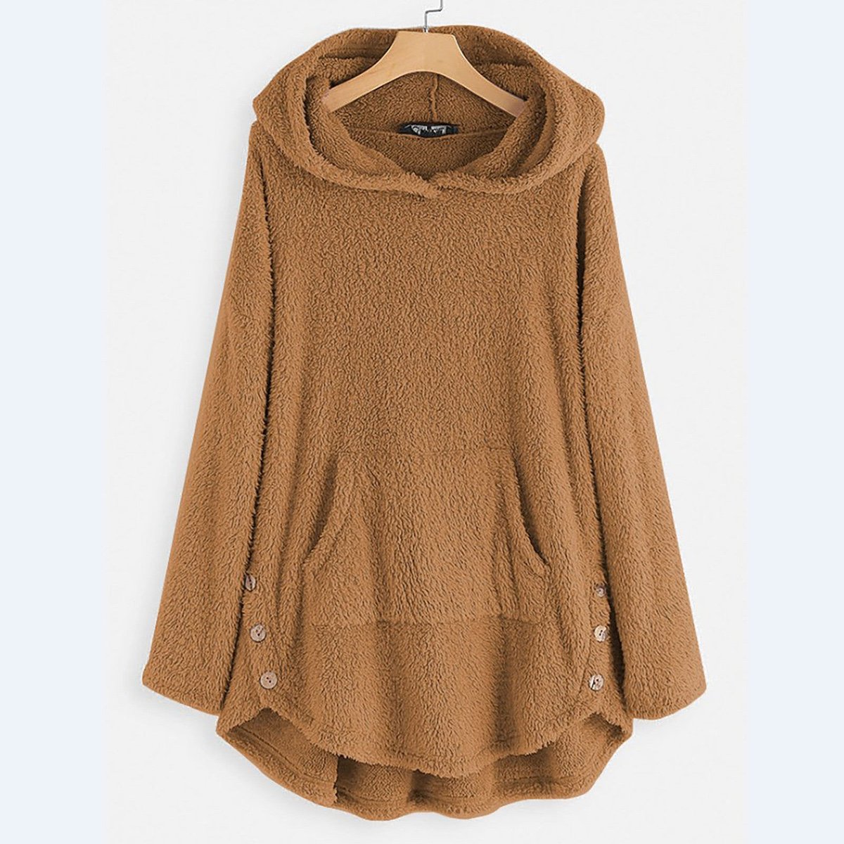 Hooded Zip Front Cat Pocket Fleece High Low Jacket 7