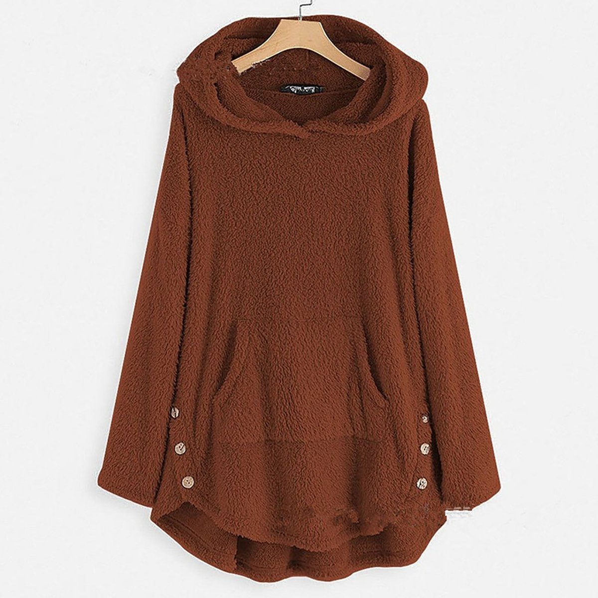 Hooded Zip Front Cat Pocket Fleece High Low Jacket 8