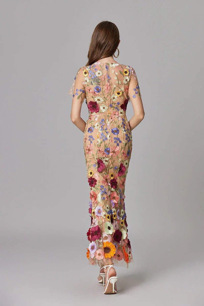 Floral Applique Sheer Mesh Sleeveless Maxi Dress 11