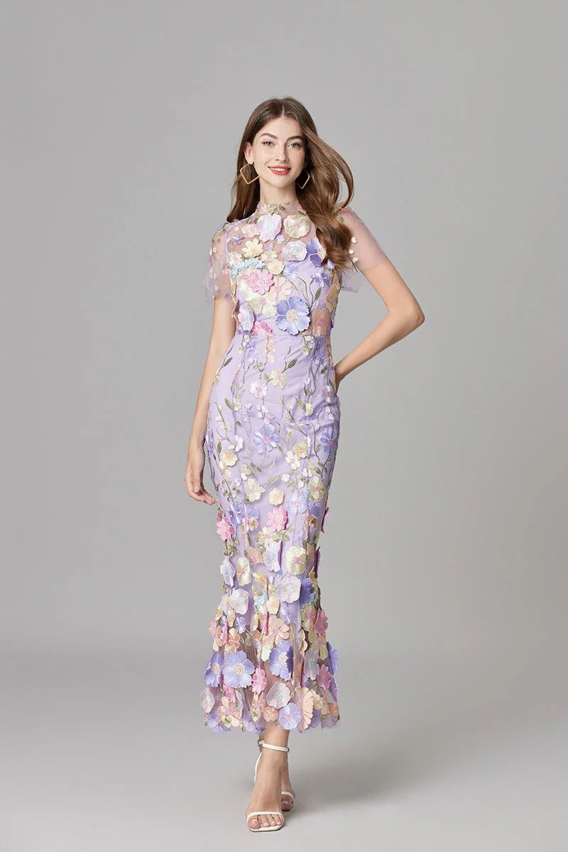 Floral Applique Sheer Mesh Sleeveless Maxi Dress 12