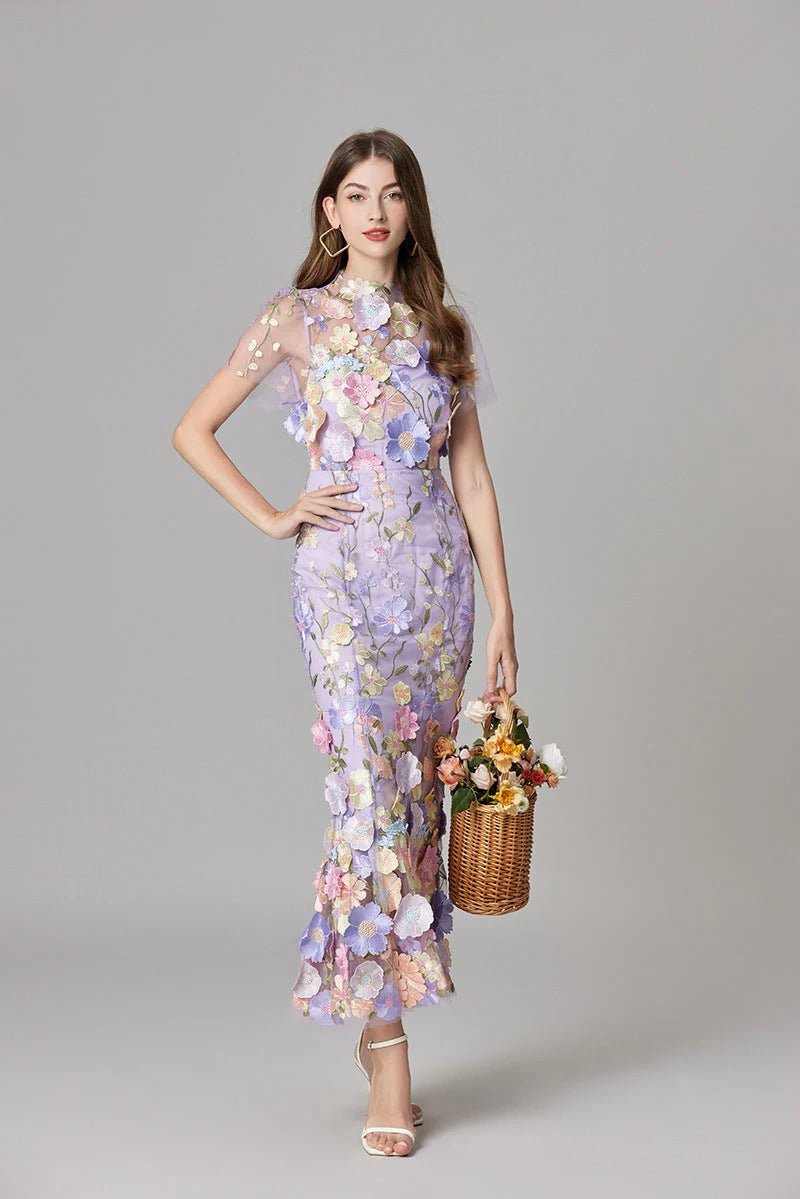 Floral Applique Sheer Mesh Sleeveless Maxi Dress 14