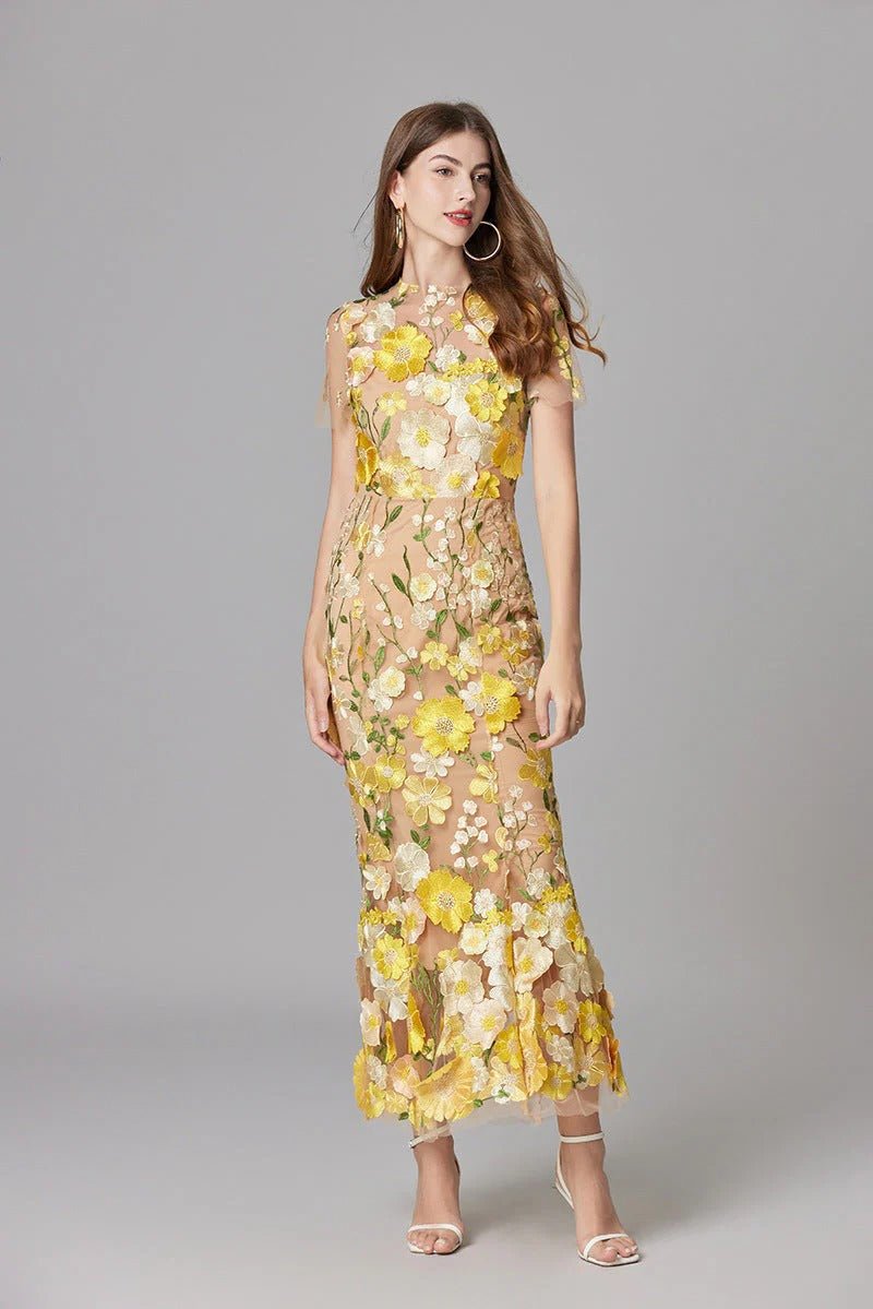 Floral Applique Sheer Mesh Sleeveless Maxi Dress 19