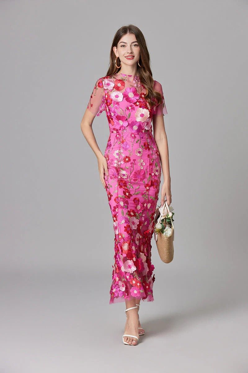 Floral Applique Sheer Mesh Sleeveless Maxi Dress 5